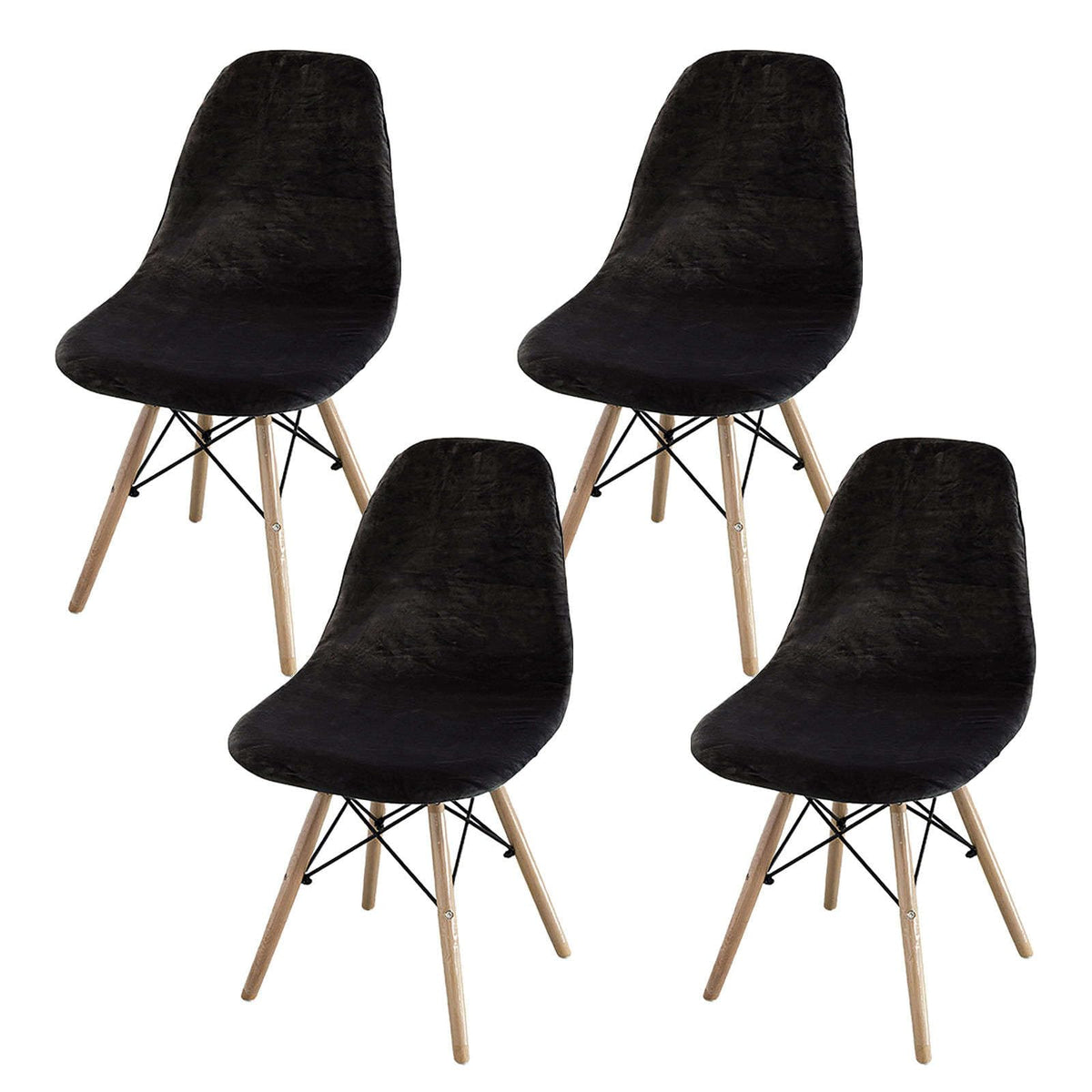 Velvet Shell Chair Cover, Soft Stretch Dining Chair Covers Reusable Armless Chair Cover With Elastic Bottom For Dining Room Kitchen-black-Set of 4