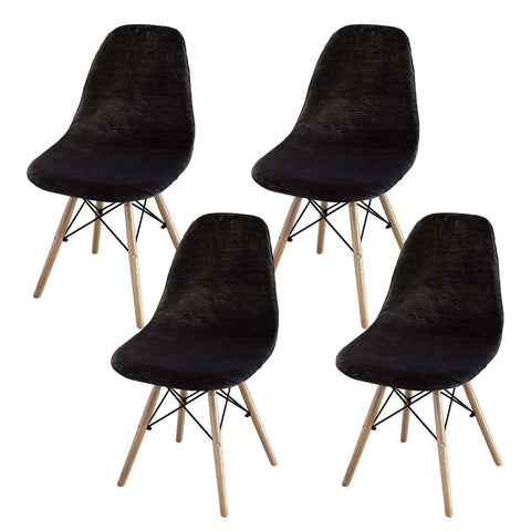 Velvet Shell Chair Cover, Soft Stretch Dining Chair Covers Reusable Armless Chair Cover With Elastic Bottom For Dining Room Kitchen-black-Set of 4