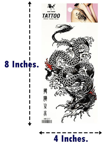 Black Chinese Dragon Waterproof Temporary Tattoo for Man Women Fake Tattoos Arm Leg Chest Shoulder Sticker Decal Festival Body Paint (Pack 2 PCS.)