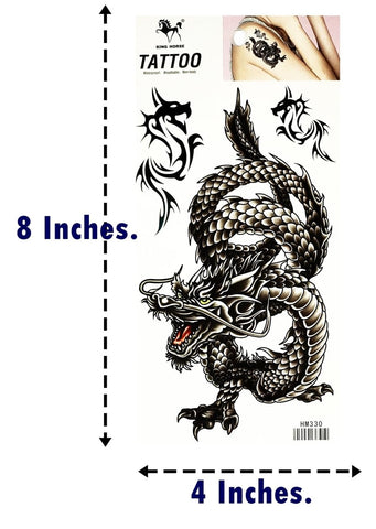 Black Chinese Dragon Waterproof Temporary Tattoo for Man Women Fake Tattoos Arm Leg Chest Shoulder Sticker Decal Festival Body Paint (Pack 2 PCS.)