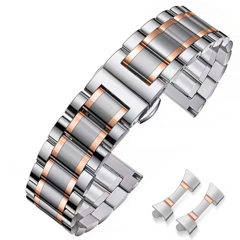 HEYOZURY Metal Watch Band 20mm Stainless Steel 16mm 18mm 19mm 21mm 22mm 24mm Watch Strap Bracelet for Women Men Premium Polished Straight & Curved End Replacement Bands Gold