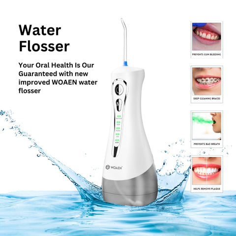 Generic WOAEN Water Dental Flosser Teeth Pick Oral Irrigator Portable Rechargeable Teeth Cleaner, 320ML Water Reservoir, IPX7 Waterproof, 3 Modes + DIY, White