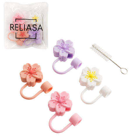 RELIASA Flower Straw Cover Cap - Cute Accessories for Stanley Tumblers 30 oz & 40 oz, Preppy Stanley Cup Toppers, Topper for Tumbler with 10mm Straw, Girly Silicone Straw Covers for Stanley Cups