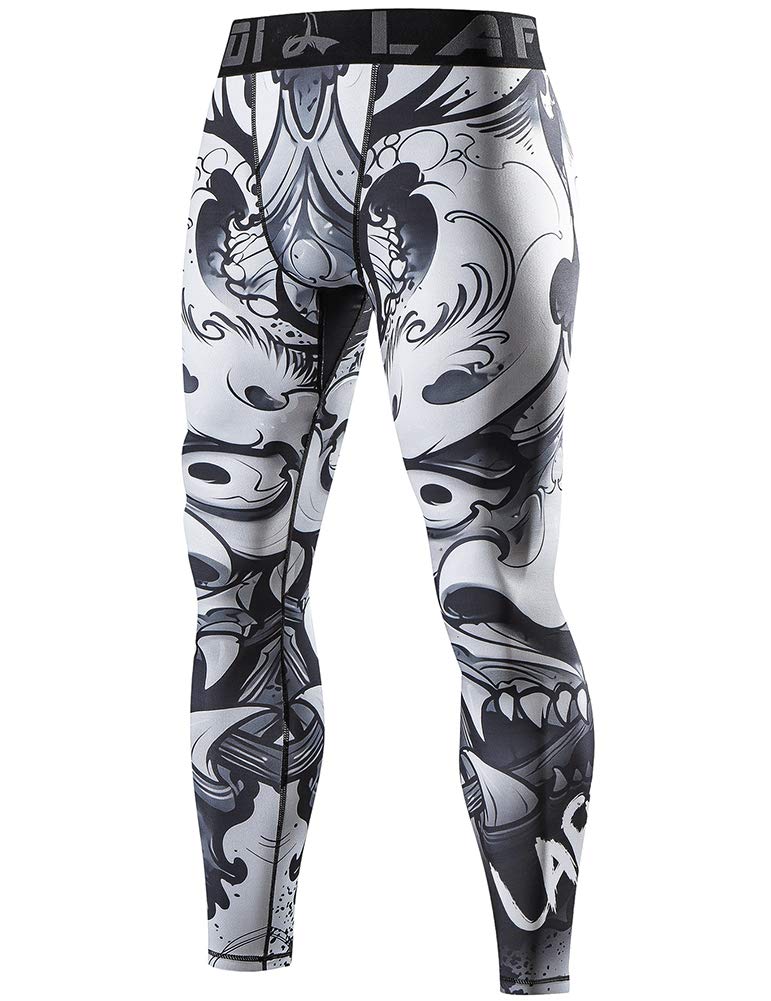 LAFROI Men's Quick Dry Cool Compression Fit Tights Leggings Waistband-YSK08 Hannya Size MD