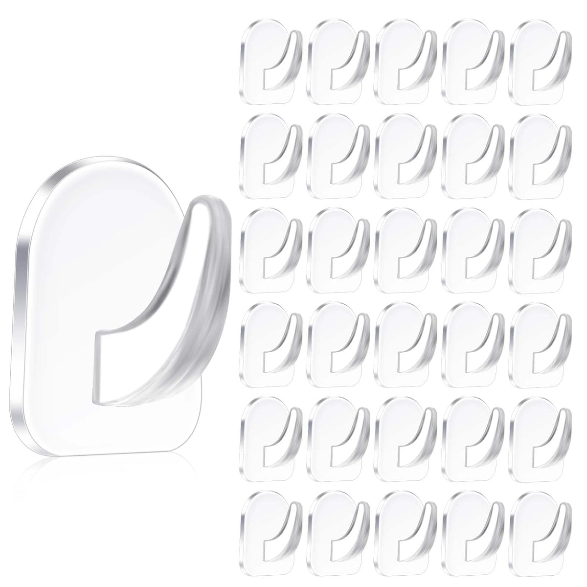Molain 30 Pack Clear Adhesive Hooks for Hanging, Small Acrylic Adhesive Hooks with Traceless Stickers Drill-Free Wall Hooks Transparent Wall Door Hooks for Kitchen Bathroom Bedroom Office