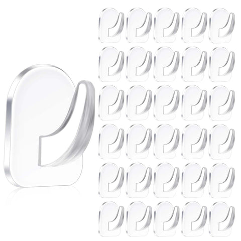 Molain 30 Pack Clear Adhesive Hooks for Hanging, Small Acrylic Adhesive Hooks with Traceless Stickers Drill-Free Wall Hooks Transparent Wall Door Hooks for Kitchen Bathroom Bedroom Office