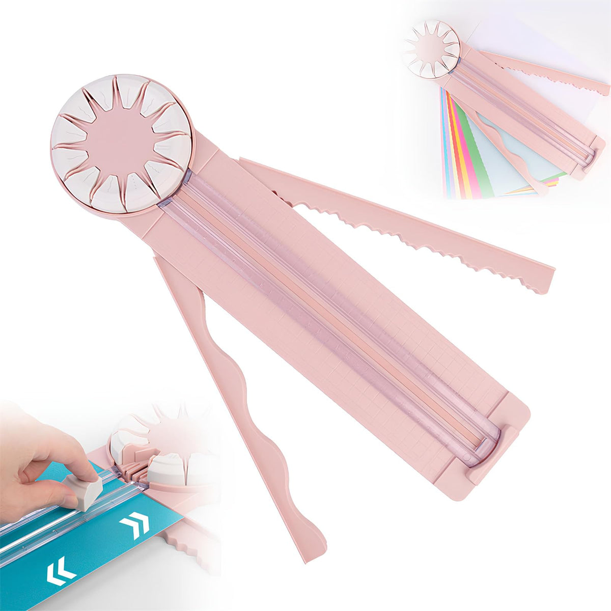 Paper Craft Edge Cutter, 12 in 1 Rotary Paper Trimmer, 12 Cutting Types with 360Â°Rotating Blade Head and Non-Slip Pad, Straight Wavy Line for Photo Card, Scrapbooking, Border Cardstock Trimmer