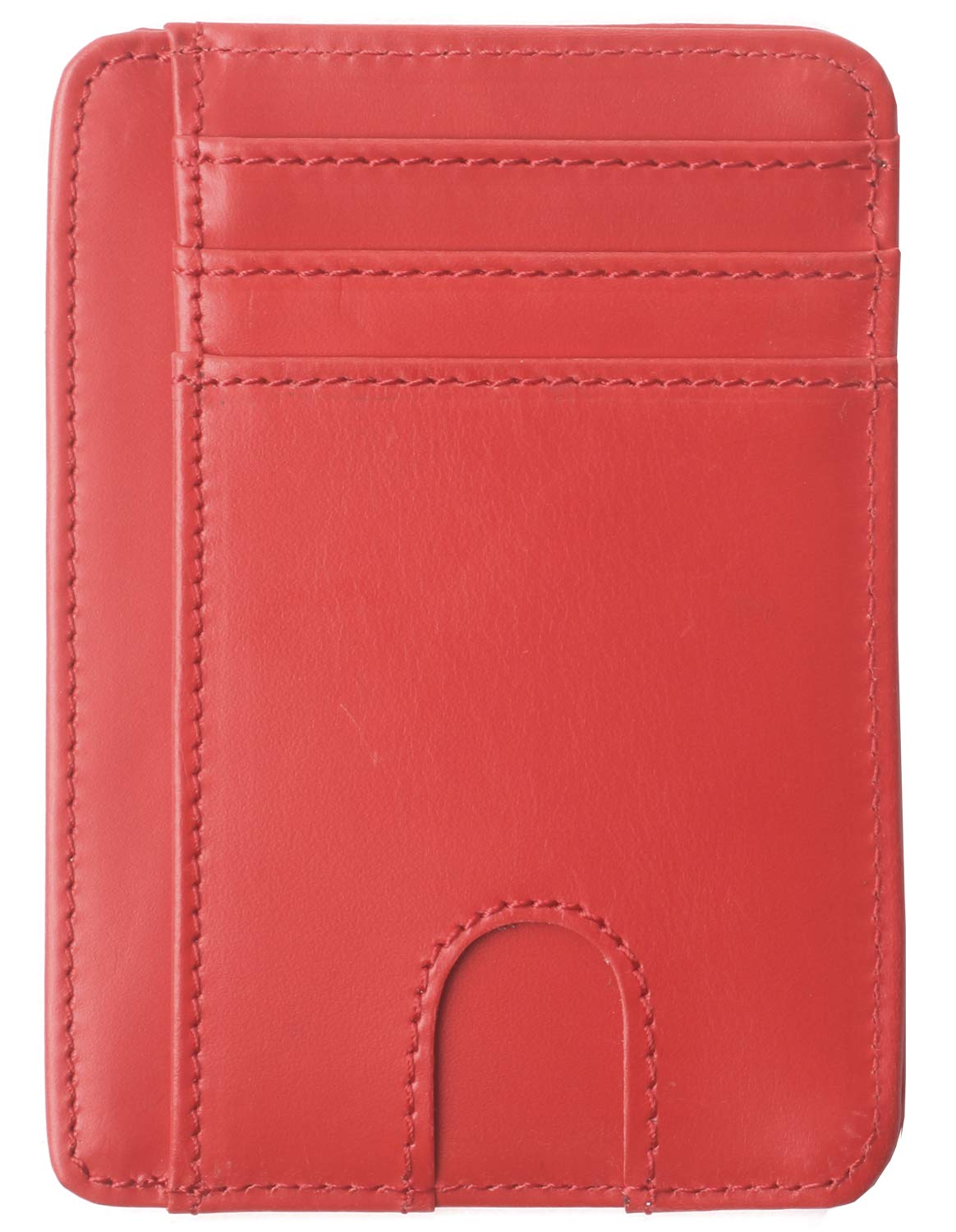 Slim Minimalist Wallet Front Pocket RFID Blocking Leather Credit Card Holder for Men Women, Strawberry Red, S