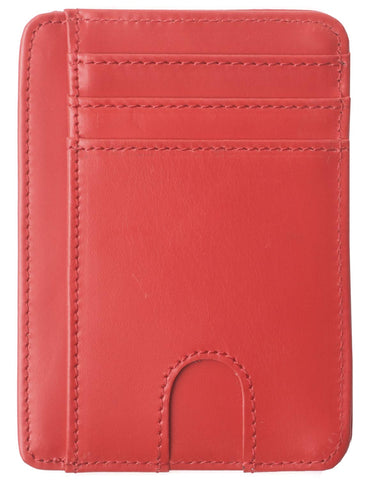 Slim Minimalist Wallet Front Pocket RFID Blocking Leather Credit Card Holder for Men Women, Strawberry Red, S
