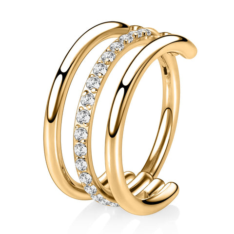 Triple Open Stacked Conch Hoop Earrings 16G Helix Earrings Surgical Steel Septum Nose Rings Hoop 10mm Micro Lobe Earrings Unisex Hoop Earrings Cartileage Helix Lobe Lip Piercing Jewellery Gold with CZ