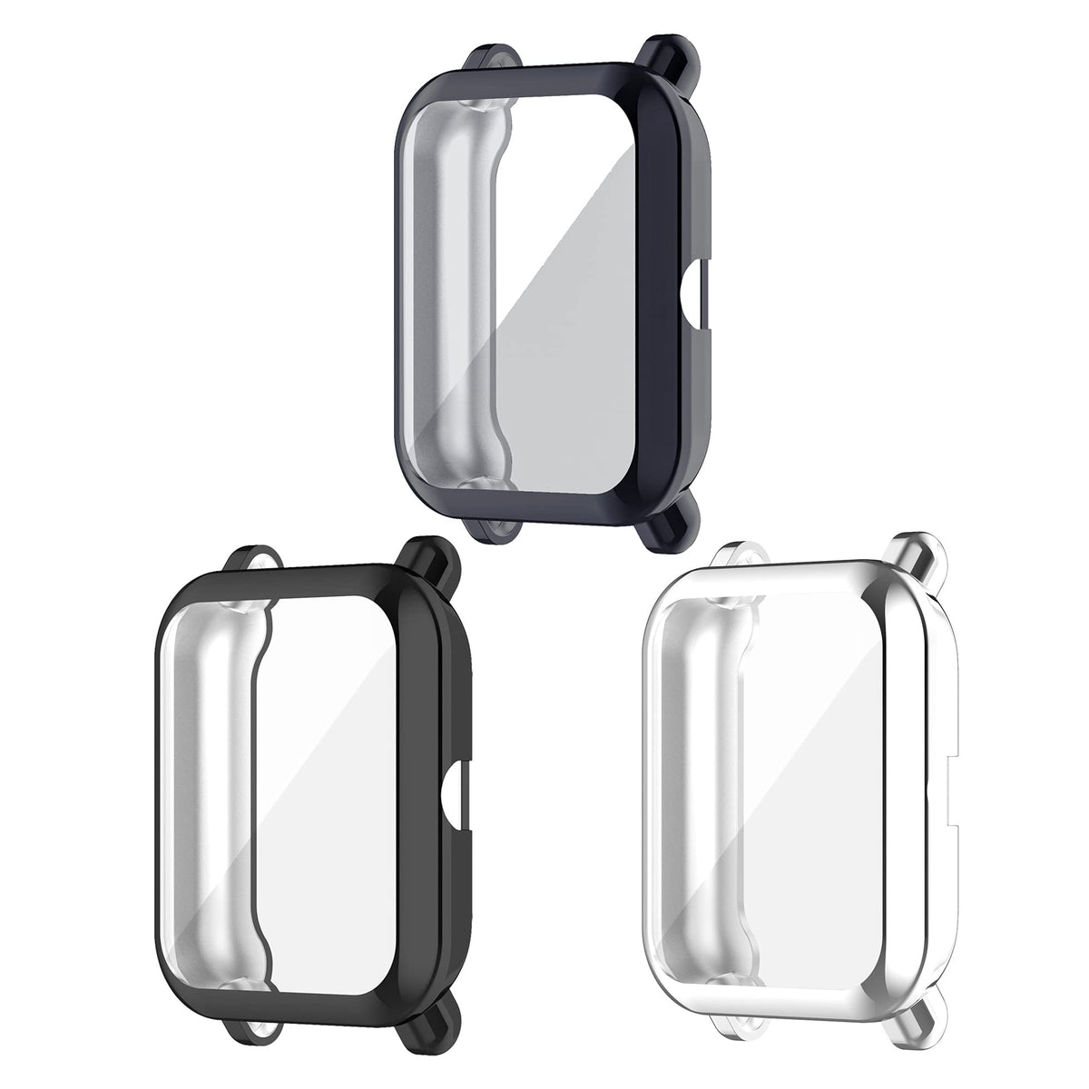 Chofit Cases Compatible with Amazfit Bip U/GTS 2 Mini Case, Screen Protector Film TPU Plated Protective Case Cover Armor Shell for Bip U/GTS 2 Mini/Bip U Pro/Bip S/Bip Smartwatch (Black+Grey+Silver)