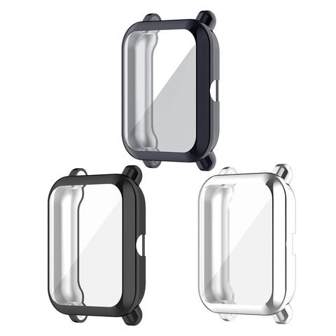 Chofit Cases Compatible with Amazfit Bip U/GTS 2 Mini Case, Screen Protector Film TPU Plated Protective Case Cover Armor Shell for Bip U/GTS 2 Mini/Bip U Pro/Bip S/Bip Smartwatch (Black+Grey+Silver)