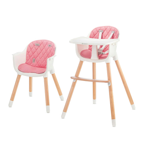 Kinderkraft Highchair SIENNA, Baby Chair, Ergonomic, Easy to Clean, Wooden Legs, Non-slip pads, Removable Tray, for Toddler, from 6 Month to 5 Years, Pink