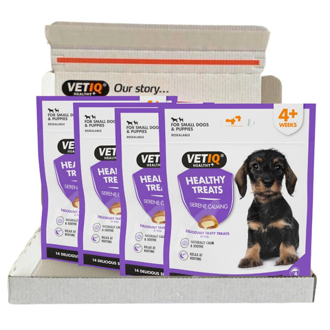 VETIQ Healthy Treats Calming, 4x 50g, Natural Dog Treats to Reduce Anxiety, Puppy Treats for Bedtime Calm, Naturally Calms & Soothes with Chamomile and Lemon Balm, Healthy Puppy Treats w/ Real Chicken