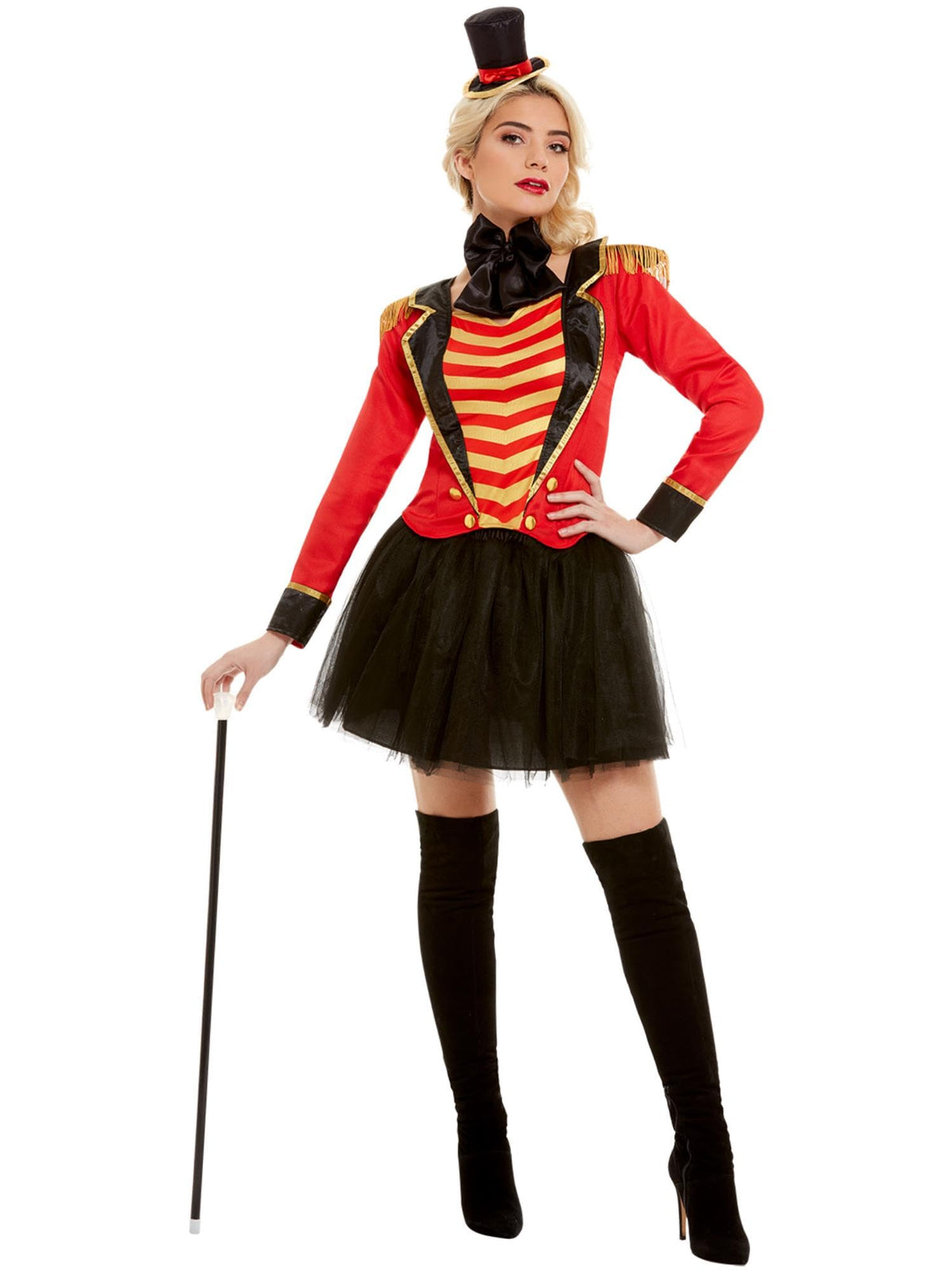 Smiffys Deluxe Ringmaster Lady Costume, Red with Jacket, Mock Shirt, Skirt & Headband, Circus Fancy Dress, Adult Dress Up Costumes