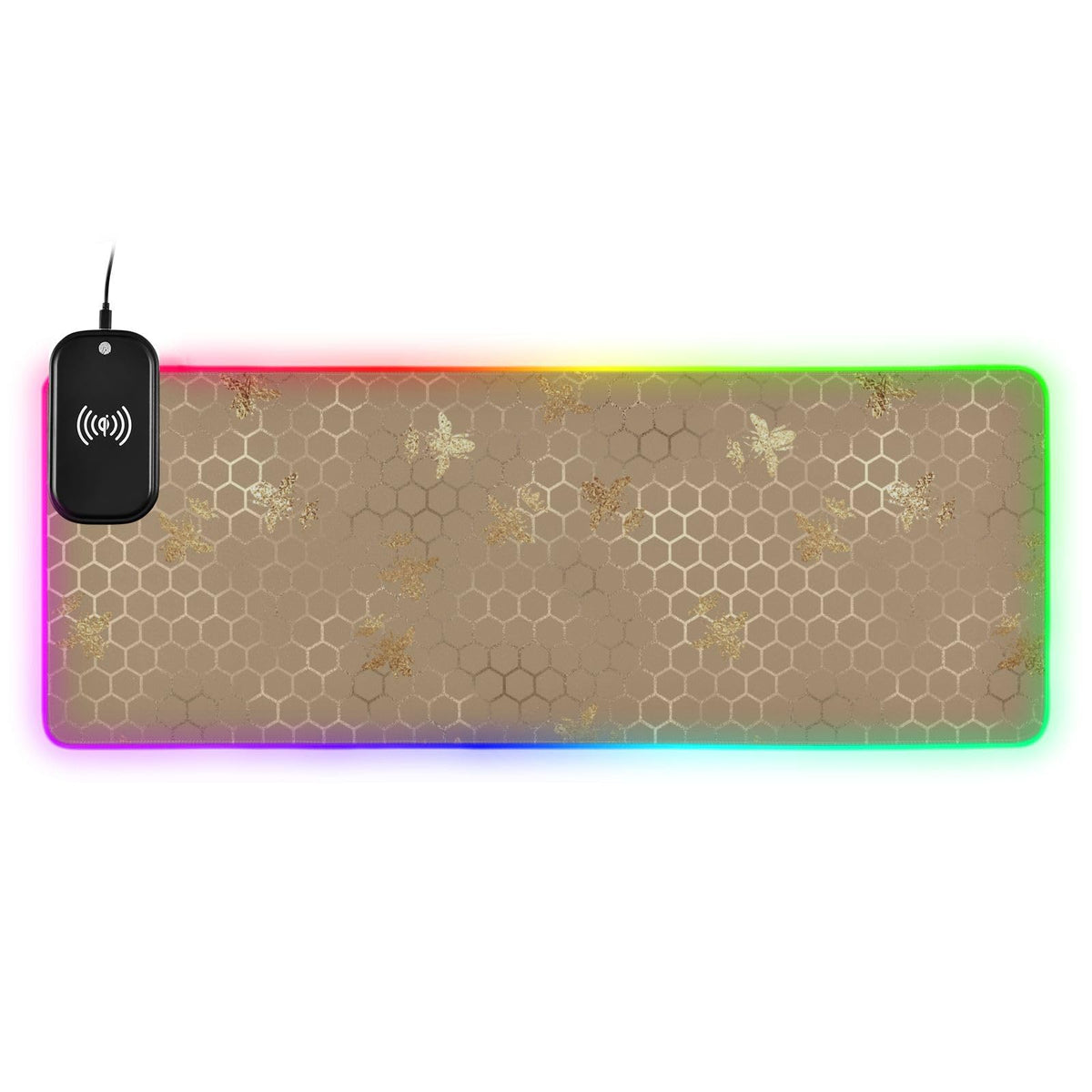 Bee Gold Wireless Charging Mouse Pad for Mobile Phone Extra Large Gaming Mousepad with 13 Lighting Modes Keyboard Mat for MacBook PC Laptop Desk Office Home Gaming