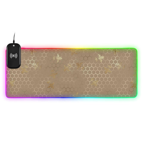 Bee Gold Wireless Charging Mouse Pad for Mobile Phone Extra Large Gaming Mousepad with 13 Lighting Modes Keyboard Mat for MacBook PC Laptop Desk Office Home Gaming