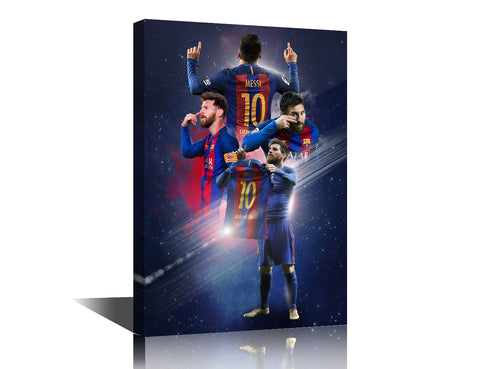 TISHIRON Soccer Star Canvas Wall Art Famous Argentine Football Player Lionel Messi Modern Artwork Prints for Living Room Bedroom Office Club Decor Stretched and Framed Ready to Hang - 24''Wx16''H