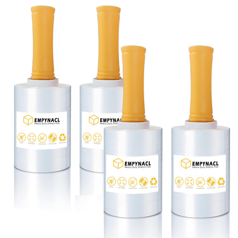 EMPYNACL Stretch Film, 4PCS 600% Stretch Heavy Duty Narrow Shrink Wrap with 4 Handles, 1000ft 80 Gauge Industrial Strength 5 inch Wide Clear Plastic Wrap for Pallet Wrapping, Shipping and Moving