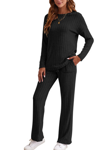 Sumtory Matching Lounge Sets for Women 2 Piece Pajamas Sleepwear Slouchy Cozy Outfits Black M