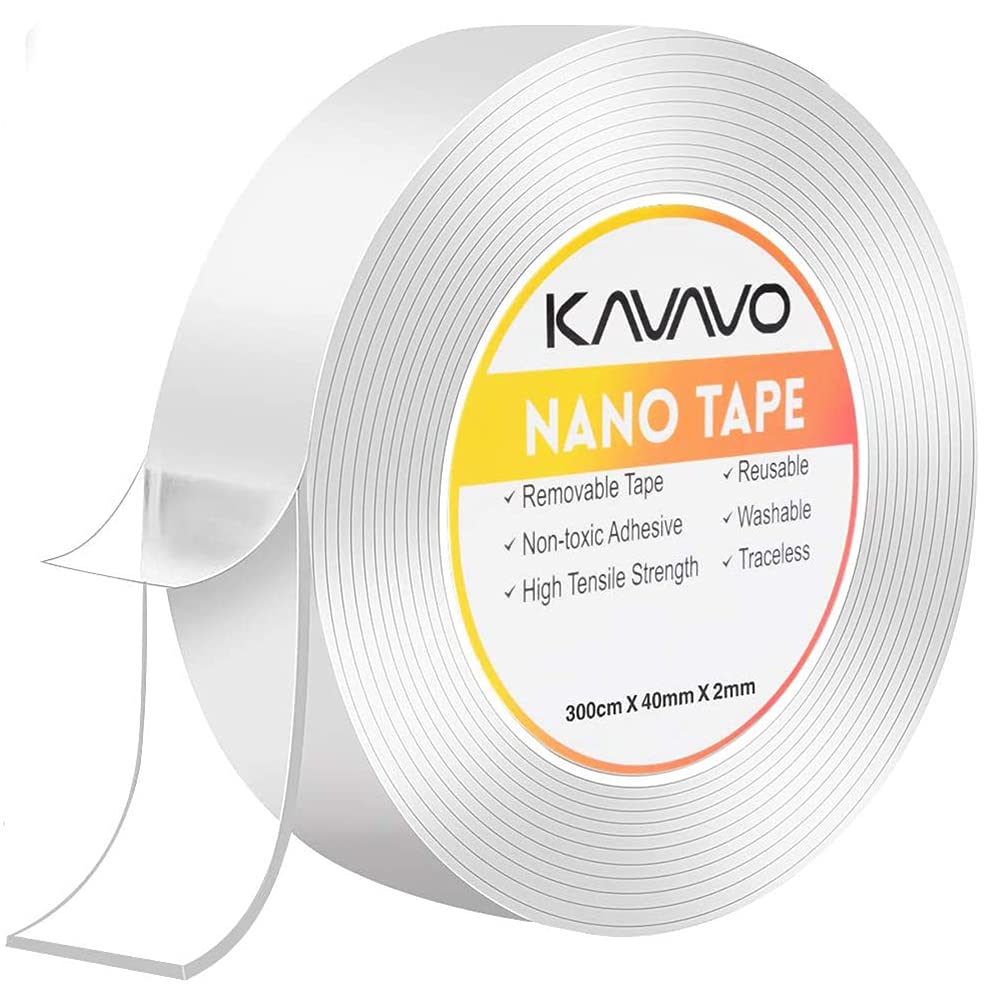 300CM*40MM Reusable Nano Double-Sided Adhesive Tape,Multifunctional No-Trace Removable Transparent Glue Tape,Washable Strong Sticky Gel Grip Tape for Office,Carpet,Kitchen.