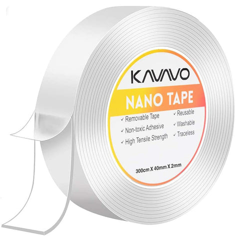 300CM*40MM Reusable Nano Double-Sided Adhesive Tape,Multifunctional No-Trace Removable Transparent Glue Tape,Washable Strong Sticky Gel Grip Tape for Office,Carpet,Kitchen.