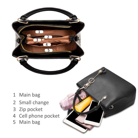 NICOLE & DORIS Women Handbags Small Chic Designer Faux Leather Bag Top-handle Working Bag with Cute Metal Tassel Pendant Long Shoulder Strap Grey