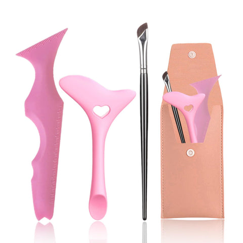 3Pcs Reusable Silicone Eyeliner and Scythe Eyeliner Brush Auxiliary Mascara Shield Multipurpose Eye Makeup Tool Eyeshadow Applicator for Winged Eyeliner, Lashes, Lip Liner (Pink)