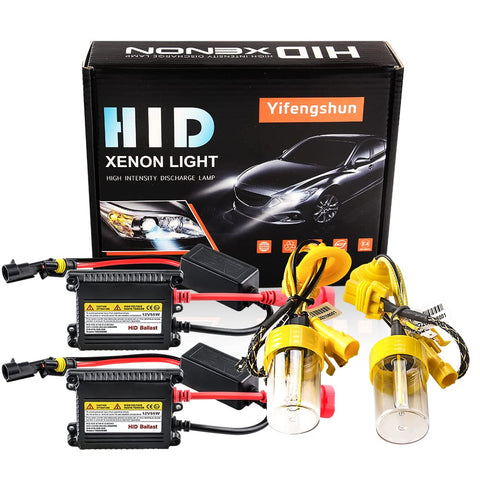 H7 HID Headlight Bulbs 6000K Xenon White with 55W DC Slim HID Ballast by Yifengshun Super Bright Xenon HID Light Bulb for Auto High / Low Beam (2 Xenon Bulbs + 2 Ballasts)
