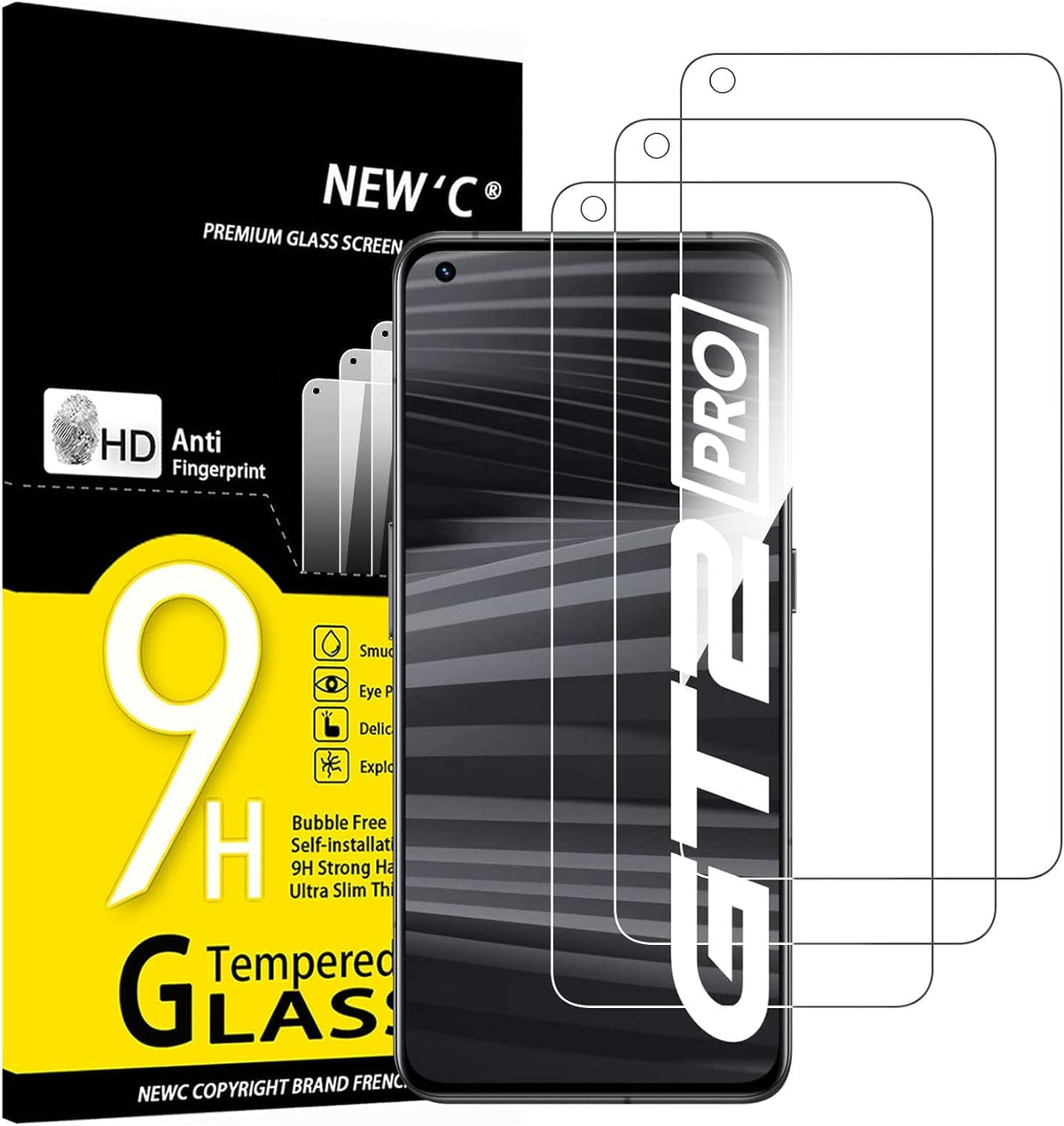 NEW'C 3 Pack Designed for Realme GT 2 Pro Screen Protector Tempered Glass,Case Friendly Scratch-proof, Bubble Free, Ultra Resistant