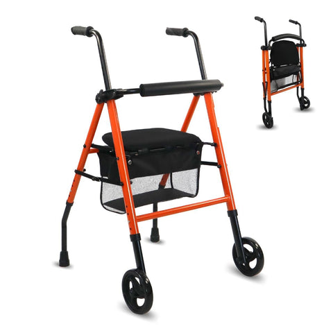 Mobiclinic® Folding Lightweight Walker, Model Nerón, Rollator, 2 Wheels, Walking Frame with Wheels, European Brand, Height Adjustable, Zimmer Frames, Backrest, Mobility Walker, Sturdy, Orange