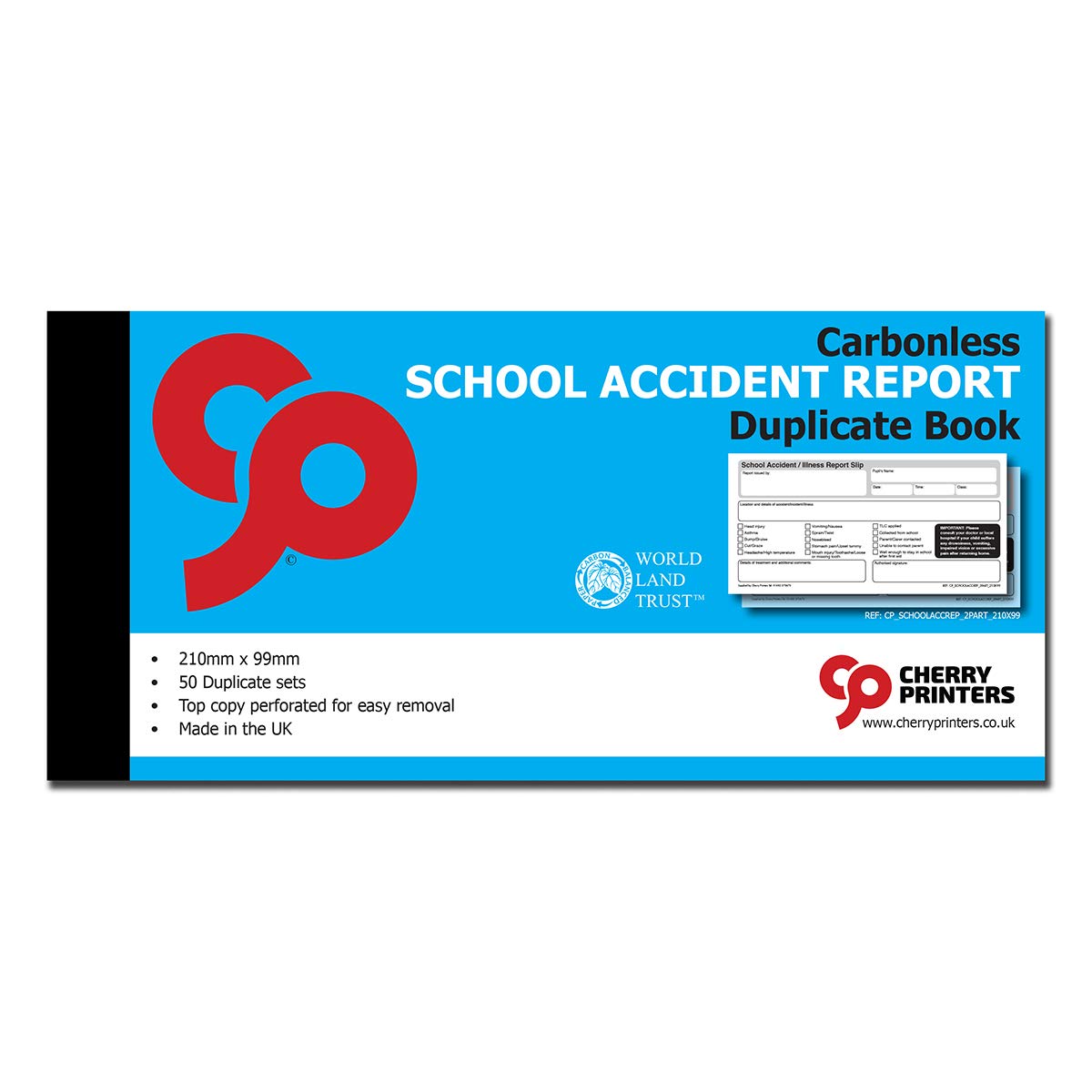 Cherry Carbonless NCR School Accident Report Book 99 x 210mm 50 Sets Duplicate/Triplicate (Duplicate)
