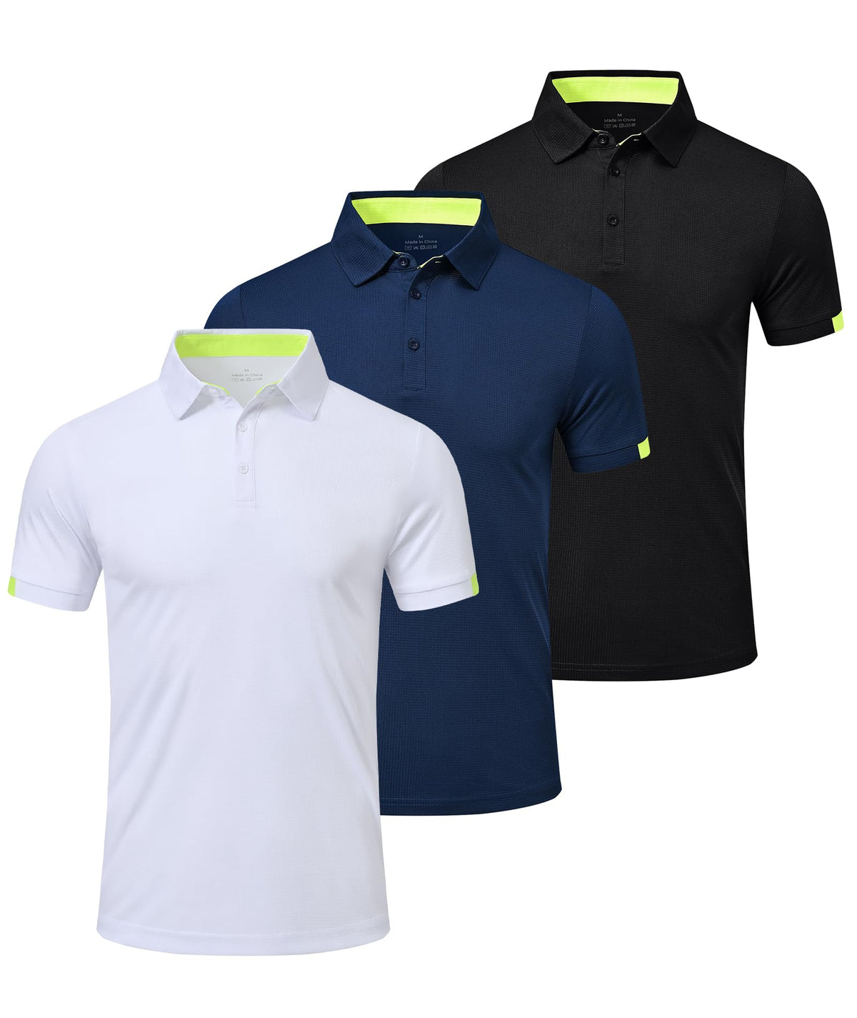Zoofly Men's Golf Polo Shirts Short Sleeve Quick-Dry Sports Polo Shirts 3 Pack, Black/Navy/White, Medium
