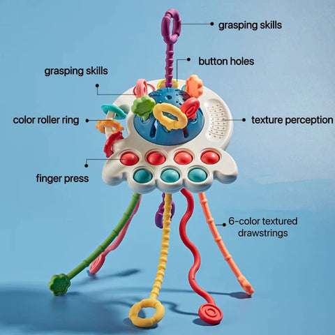 18M+Infant Montessori Toys, Children's Sensory Toys, Flying Saucers, Food-Grade Silicone Cable Activity Toys, Baby Travel Bathing Toys, Baby and Children's Dental Toys