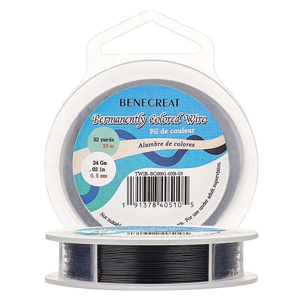 BENECREAT 98-Feet 0.02inch (0.5mm) 7-Strand Black Bead String Wire Nylon Coated Stainless Steel Wire for Necklace Bracelet Beading Craft Work