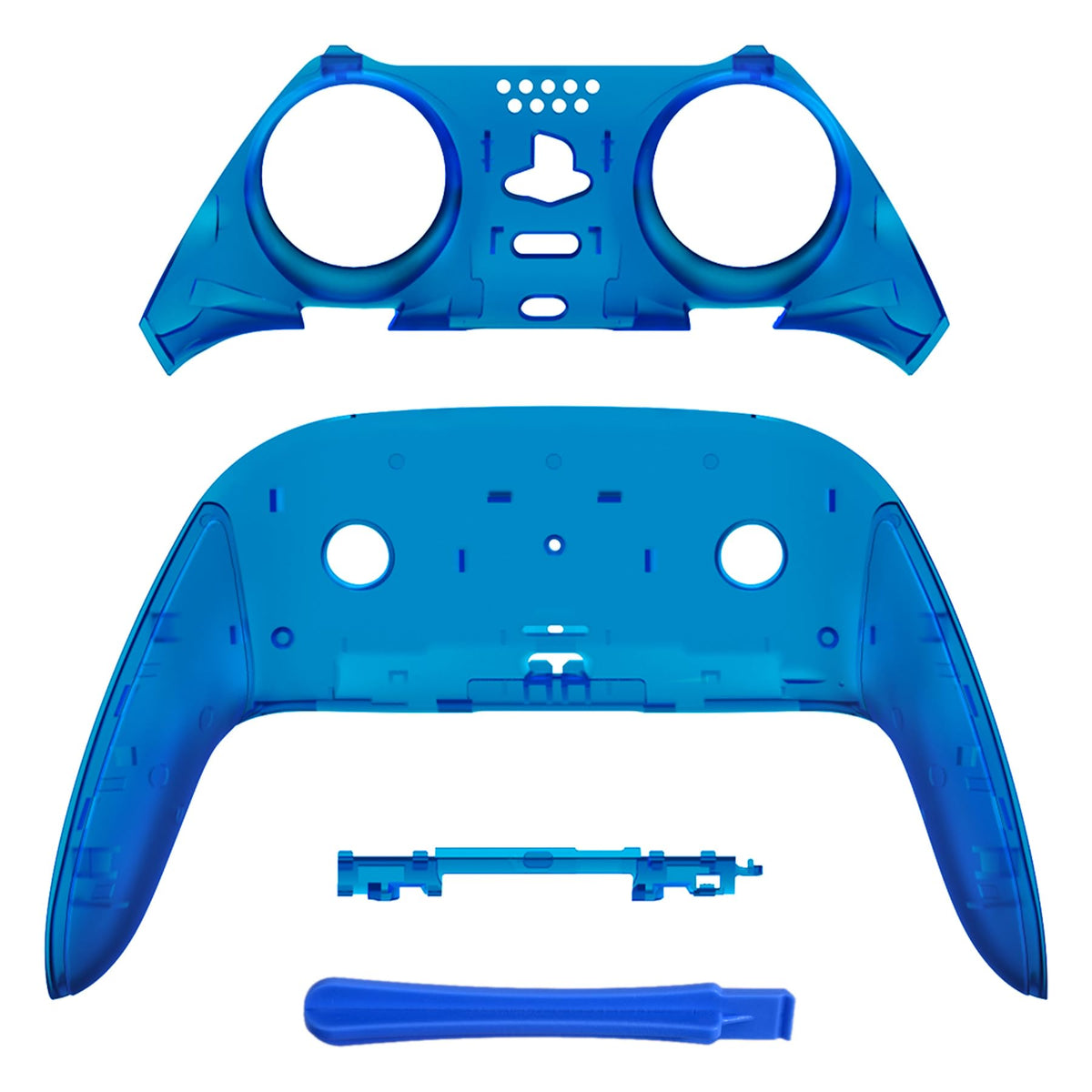 eXtremeRate Top Bottom Decorative Trim Shell Compatible with ps5 Edge Controller DIY Replacement Front Back Clip Shell, Custom Clear Blue Plates Cover Compatible with ps5 Edge Controller