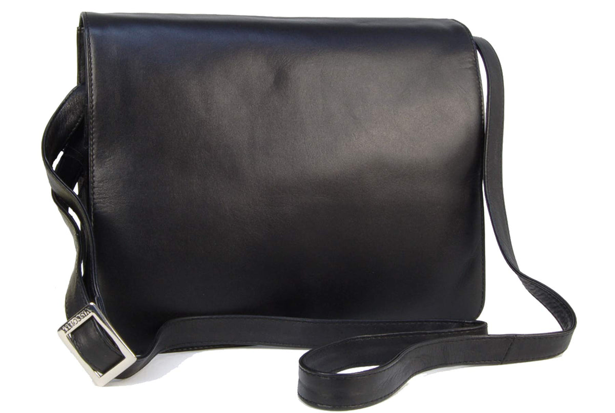 VISCONTI - Women's Cross Body Bag - Atlantic Leather - Office Work Organiser Messenger Bag - Flap Over Shoulder Handbag - Fits Tablets - Multiple Pockets - TESS - 754 - Black