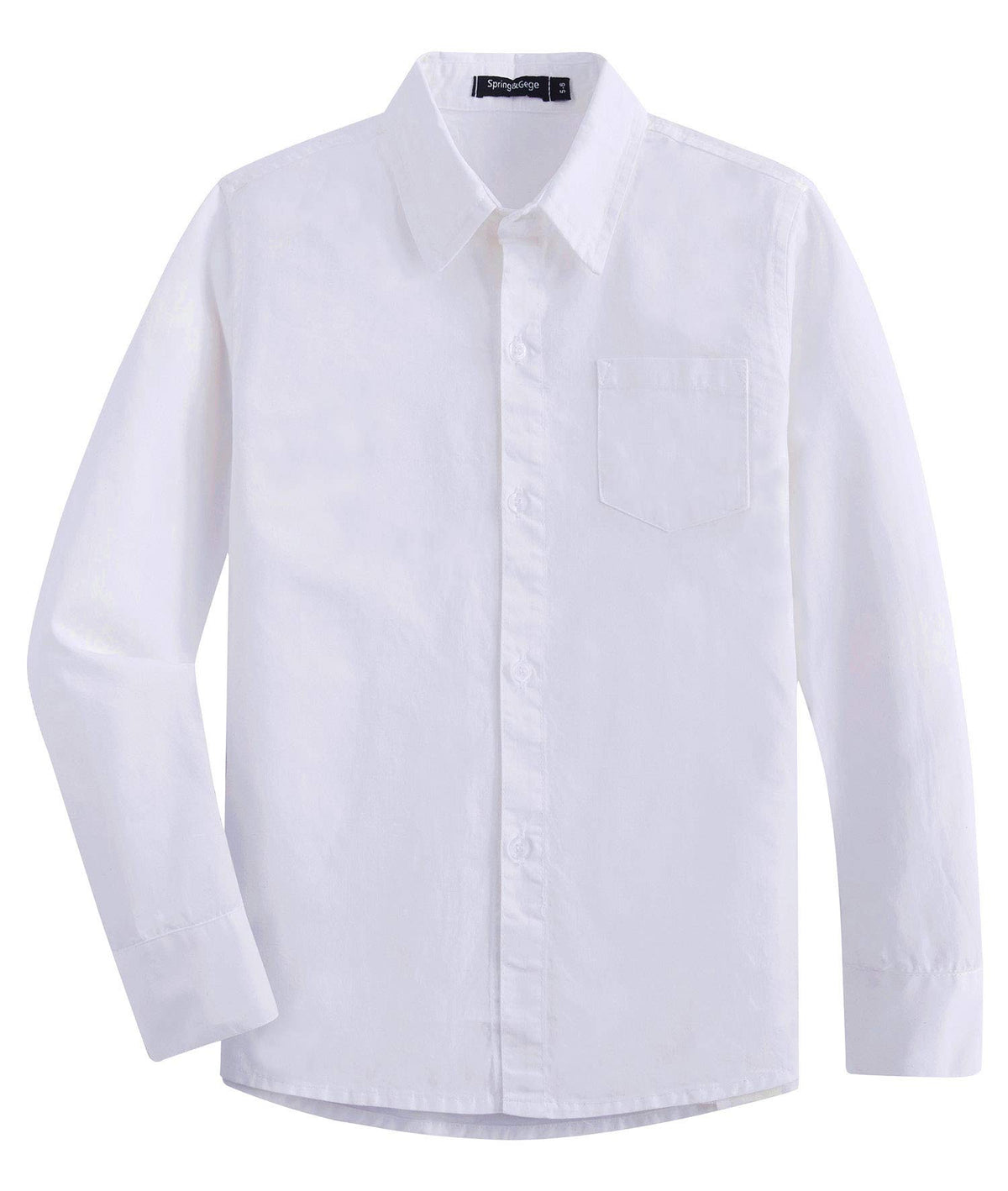 Spring&Gege Boys' Long Sleeve Dress Shirts Formal Uniform Woven Solid, White, 7-8 Years