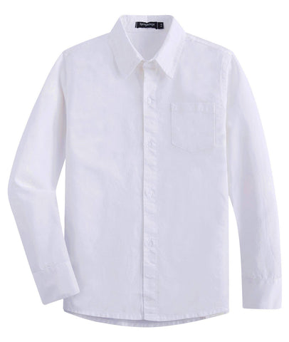Spring&Gege Boys' Long Sleeve Dress Shirts Formal Uniform Woven Solid, White, 7-8 Years