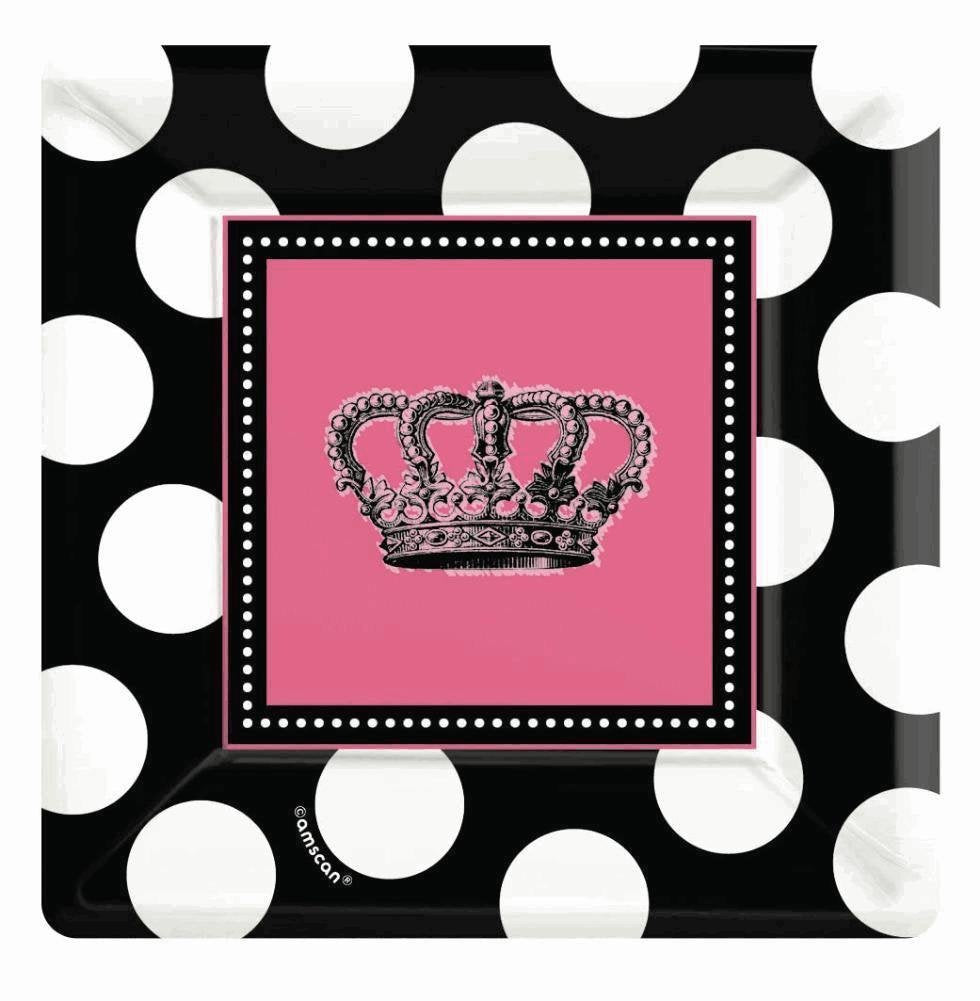 Amscan Rocker Princess Birthday Party Dessert Paper Plates Disposable Tableware (8 Pack), 7", Black/Pink