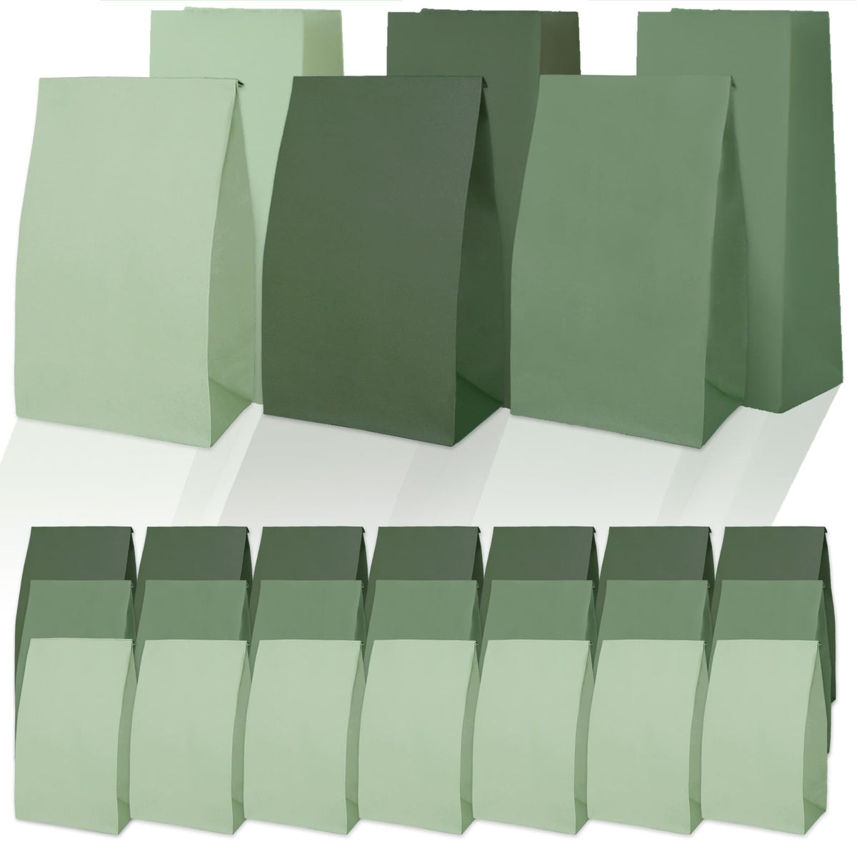 Whaline 36Pcs Sage Green Paper Gift Bags 3 Colors Gradient Green Party Favor Bags Large Goodie Treat Bags for Wedding Baby Shower Graduation Birthday Party Wrapping Supplies, 5.1 x 3.1 x 9.4 Inch