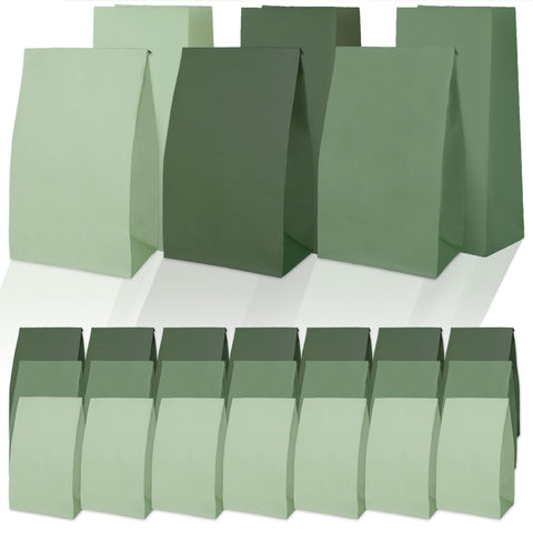 Whaline 36Pcs Sage Green Paper Gift Bags 3 Colors Gradient Green Party Favor Bags Large Goodie Treat Bags for Wedding Baby Shower Graduation Birthday Party Wrapping Supplies, 5.1 x 3.1 x 9.4 Inch