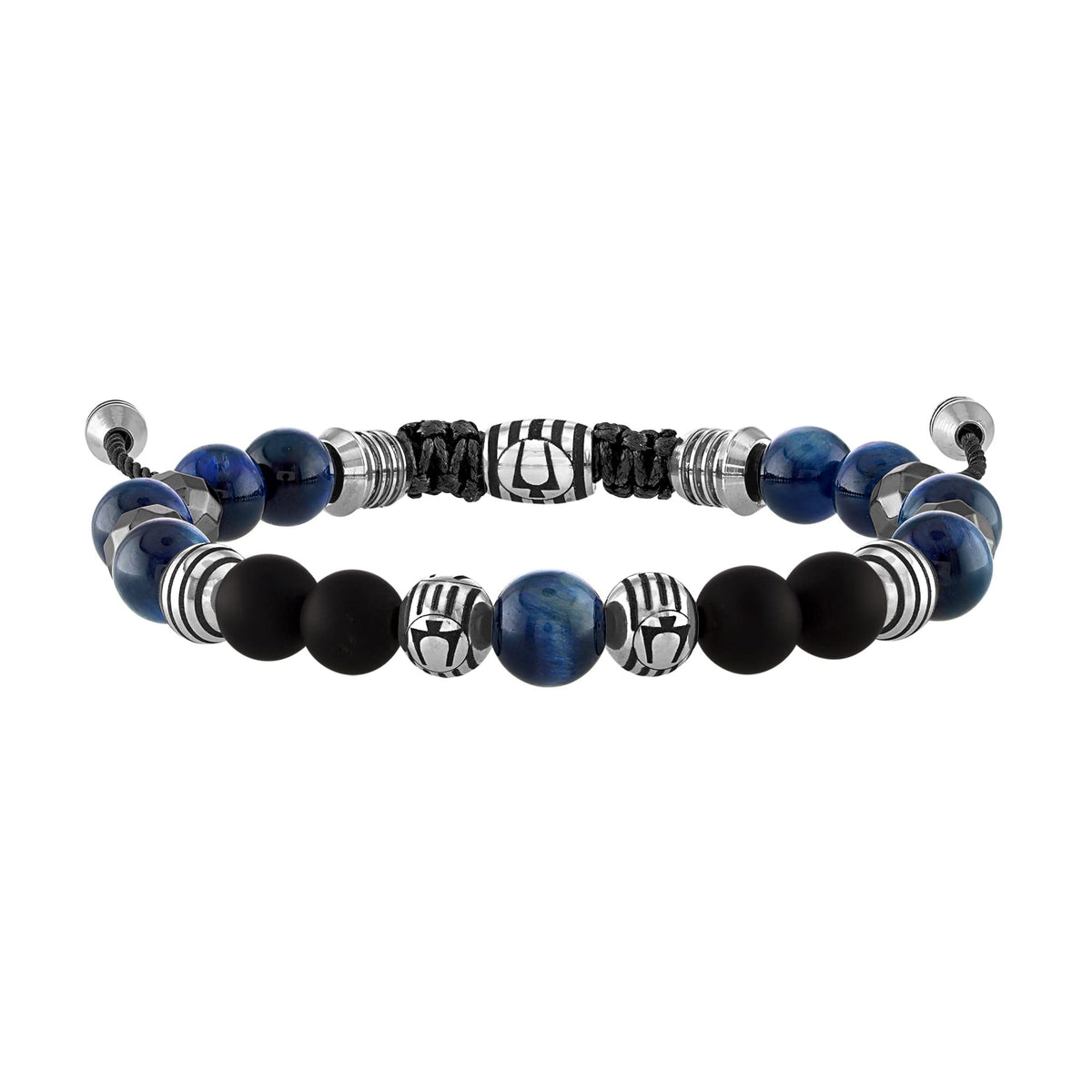 Bulova Jewelry Men's Classic Beaded BlueTiger Eye, Black Onyx, Striped Stainless Steel Beads and Hematite Pyrite Spheres Bolo Bracelet Style:BVB1072-NSTBTRMAHE