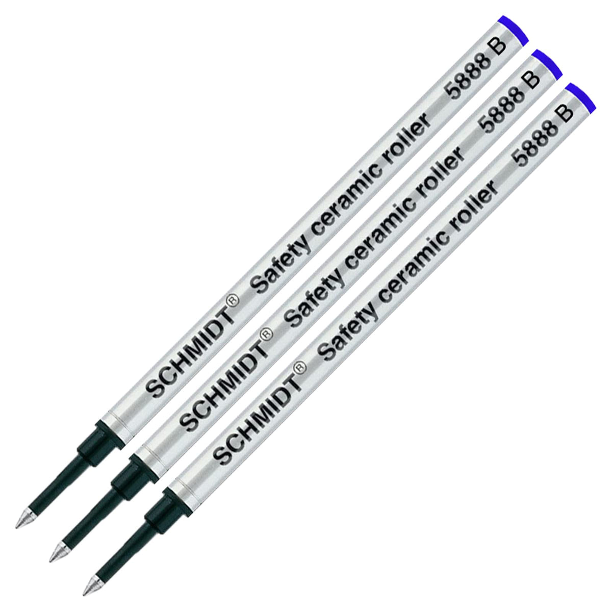 Schmidt 5888 B Safety Ceramic Rollerball Metal Refill - Blue Ink (Broad Tip 1.00mm) - Pack of 3
