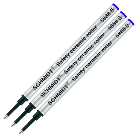 Schmidt 5888 B Safety Ceramic Rollerball Metal Refill - Blue Ink (Broad Tip 1.00mm) - Pack of 3