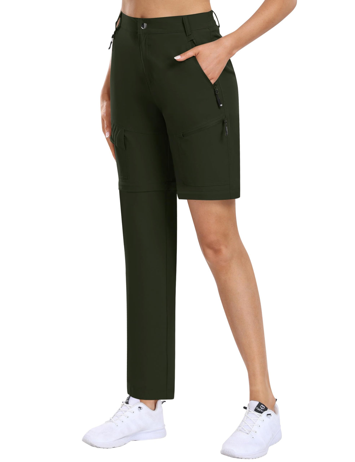 MoFiz Women's Hiking Convertible Pants Zip Off Fishing Travel Outdoor Rock Climbing Cycling Pants Army Green S