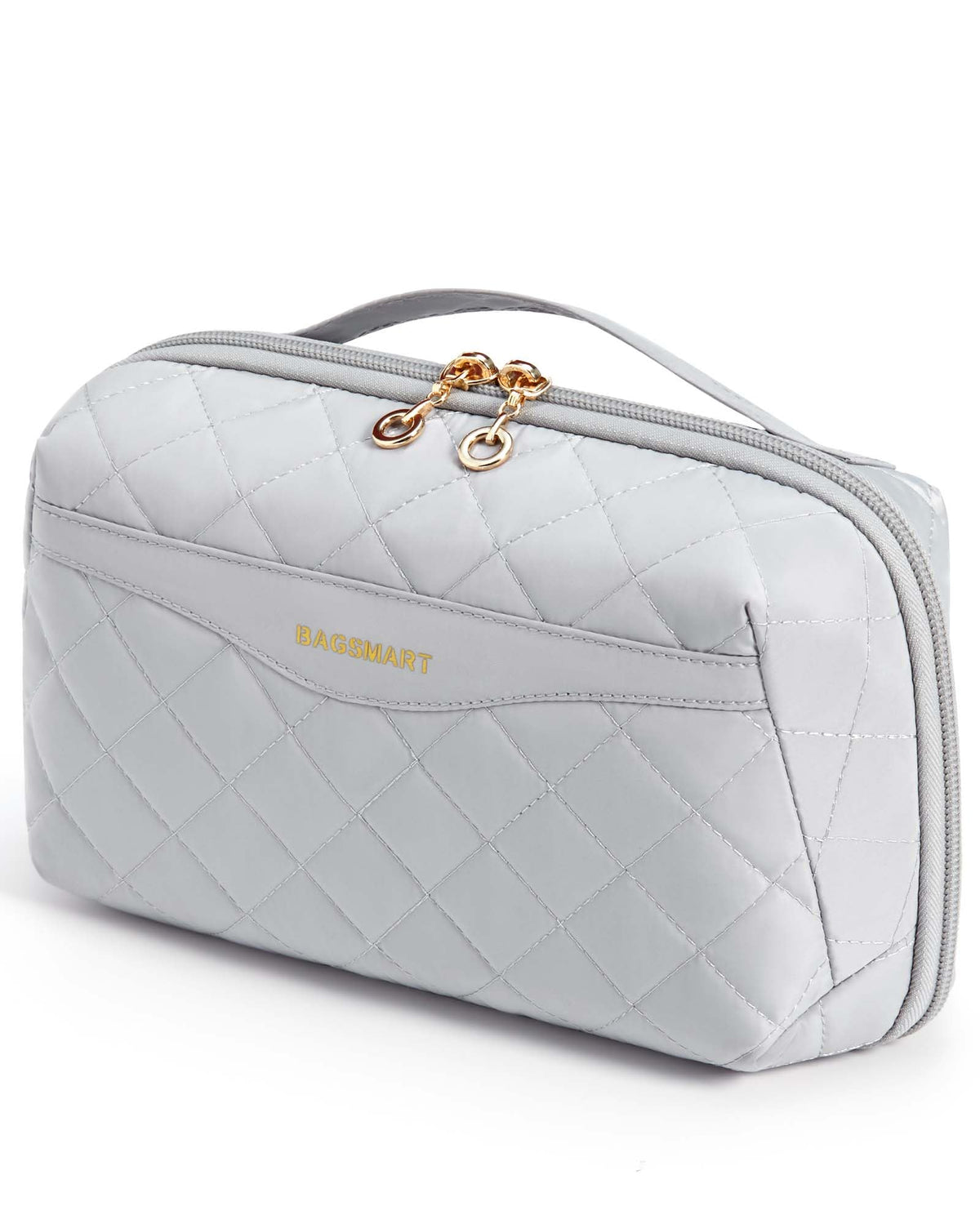 BAGSMART Makeup Bags, Travel Cosmetic Bag Make Up Organizer Case, Large Wide-open Pouch for Women Purse for Toiletries Accessories Brushes, Grey