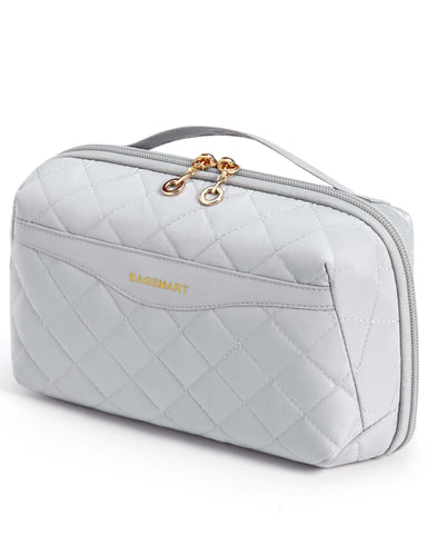BAGSMART Makeup Bags, Travel Cosmetic Bag Make Up Organizer Case, Large Wide-open Pouch for Women Purse for Toiletries Accessories Brushes, Grey