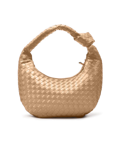 Apryl Woven Purse for Women - Woven Tote bag for Women - Knotted Slouchy Large Shoulder Bags - Soft Vegan Leather - Beige
