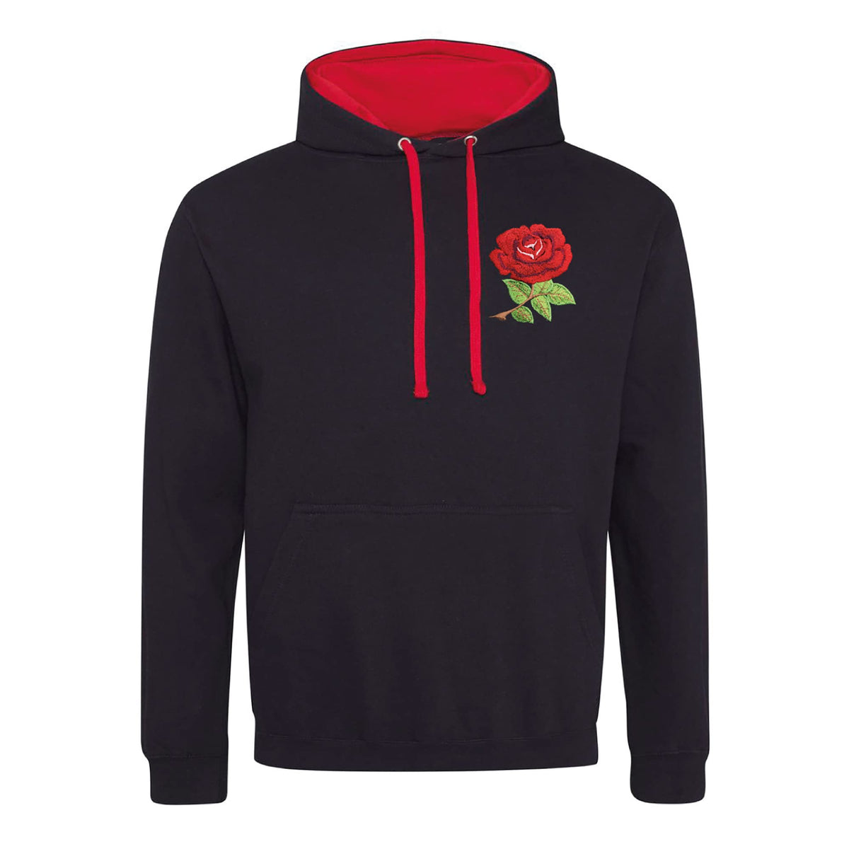 England Rugby Retro Style Embroidered Two Tone Hooded Sweatshirt Hoodie Best Gift for Unisex Adults (Large, Black/Red)